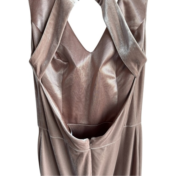 REVELRY Asher Velvet Dress in Champagne | Bridesmaid | Cross Straps Front Slit 4 - Picture 4 of 11